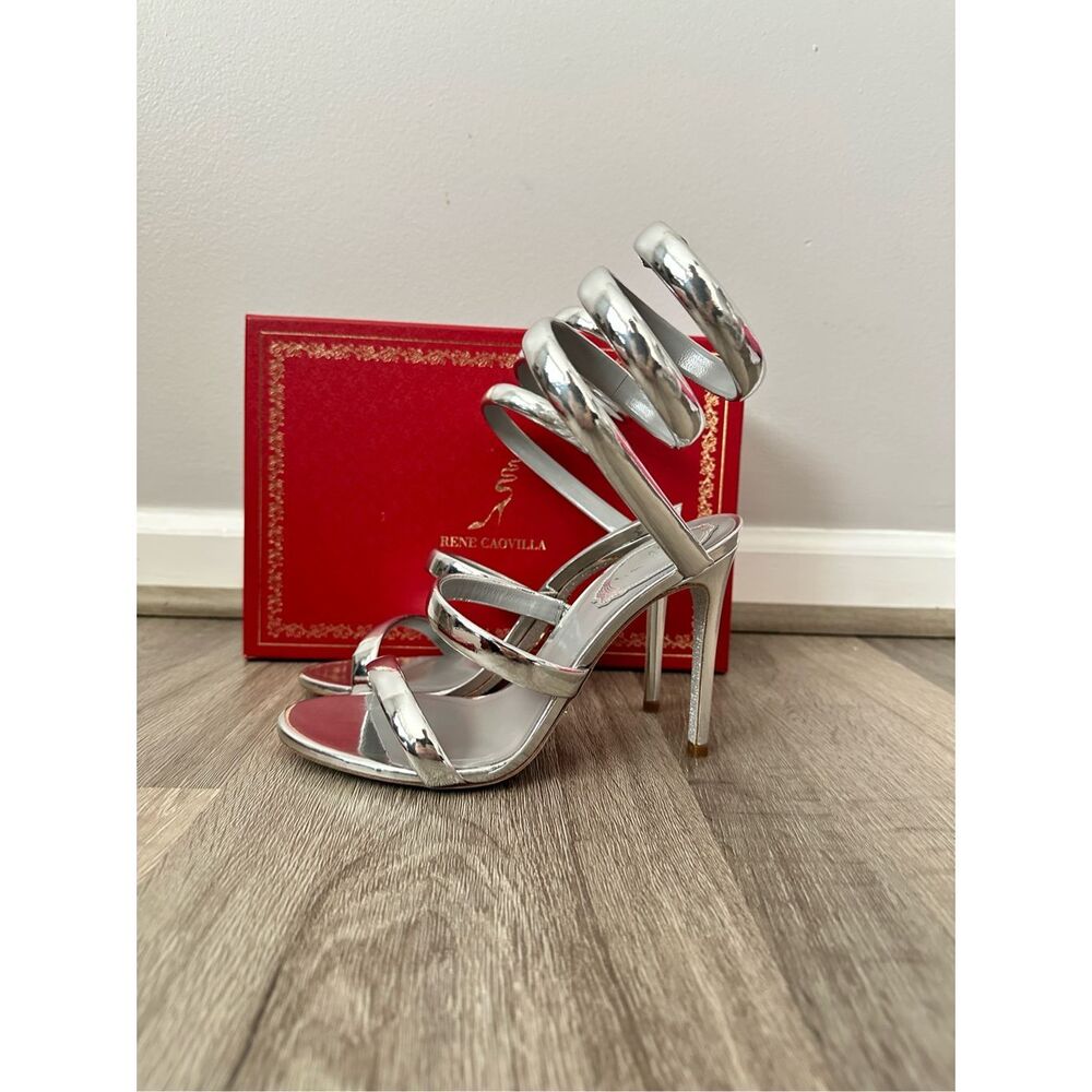 RENÉ CAOVILLA CLEO SILVER SANDAL 105 SIZE 36 $1280 - Picture 8 of 14